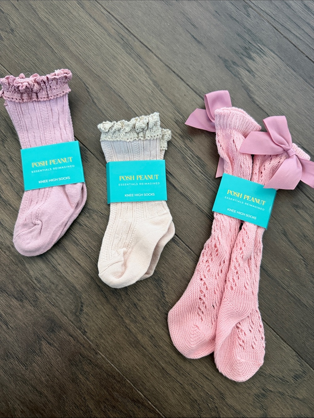 Posh Peanut Pink & Cream Knee High Socks Set for Kids bundle